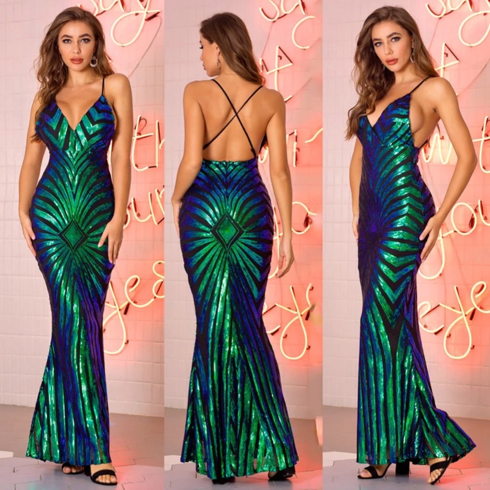 Crisscross Back Mermaid Sequin gown